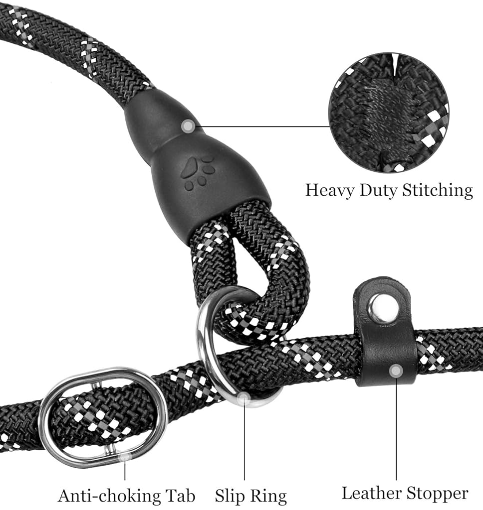 Qpets® Leash for Dogs Durable Light Reflecting Traction Round Rope Chain 5.5ft Handle Free Walking Braided Adjustable Training 2 PCS Qpets® Leash for Dogs Durable Light Reflecting Traction Round Rope Chain 5.5ft Handle Free Walking Braided Adjustable Training 2 PCS